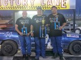 Mini stocks winner Greg Baronian (center) with Dan Myrick (right) and Ryan Blank (left).